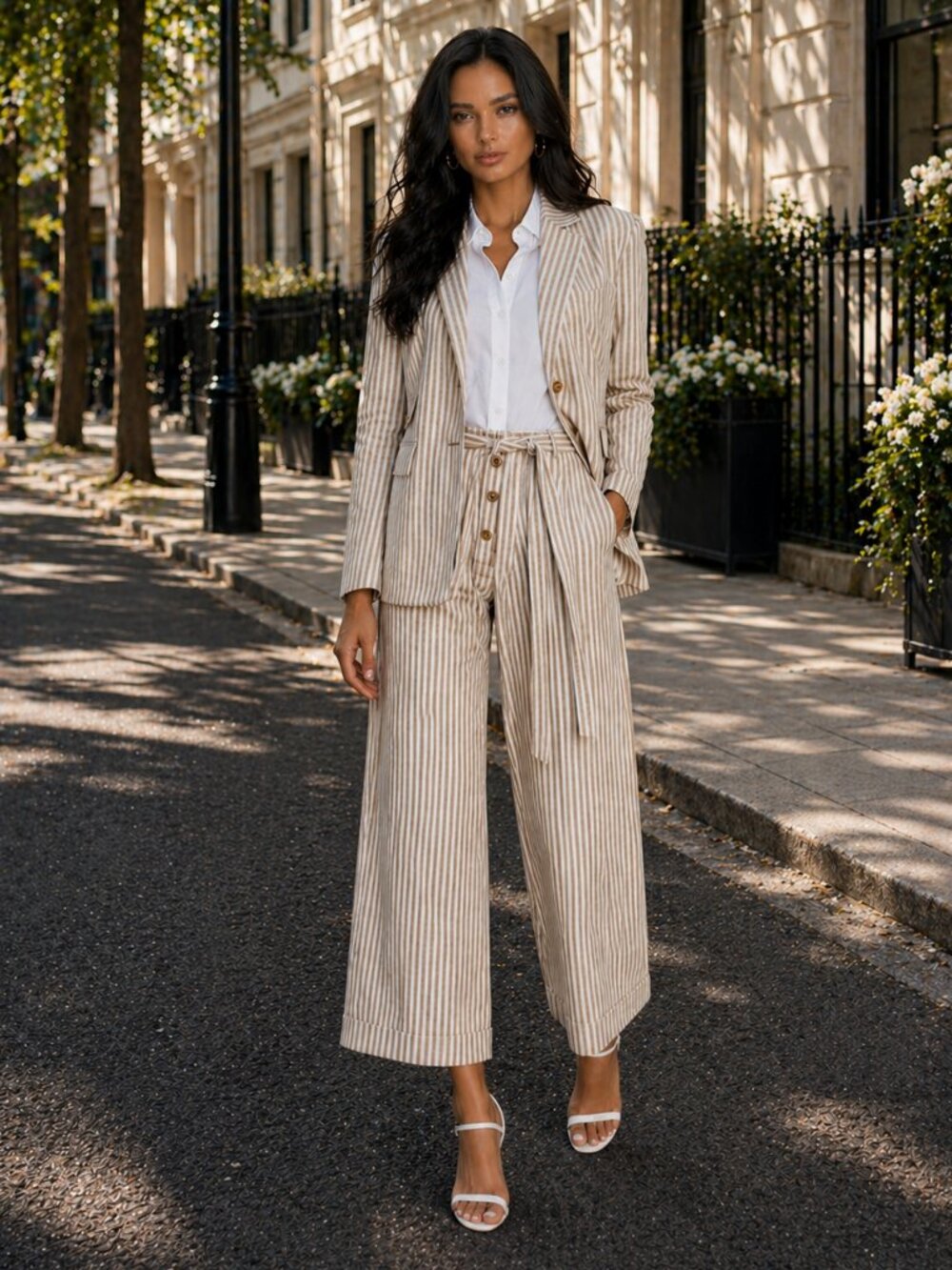 Tory Burch Striped Blazer Linen Cotton Stripe